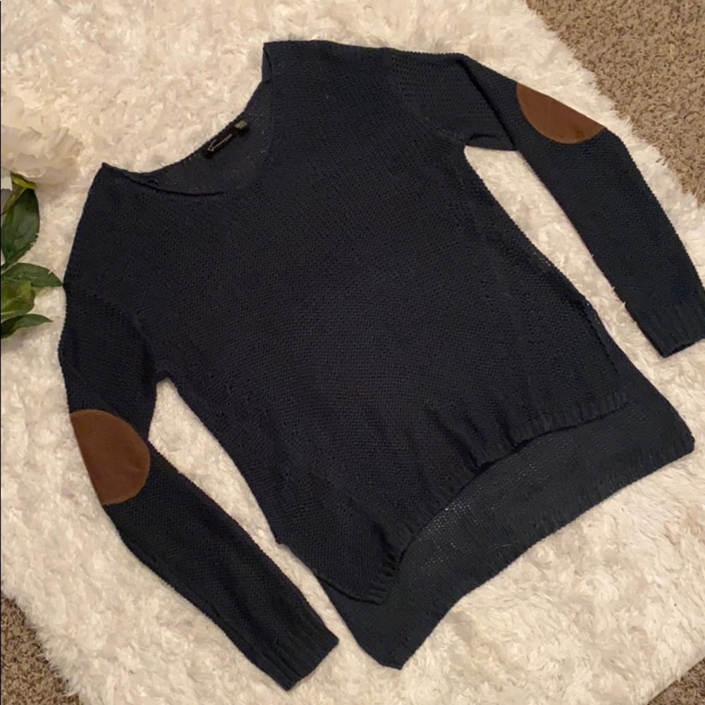 Dark teal sweater with brown elbow patches
